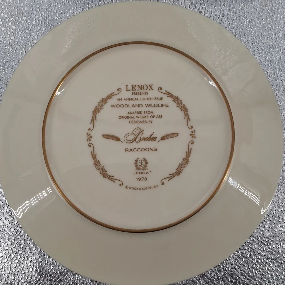 Vintage‎ 1973 Lenox Boehm Woodland Wildlife Raccoons Collector Plate Gold Rim